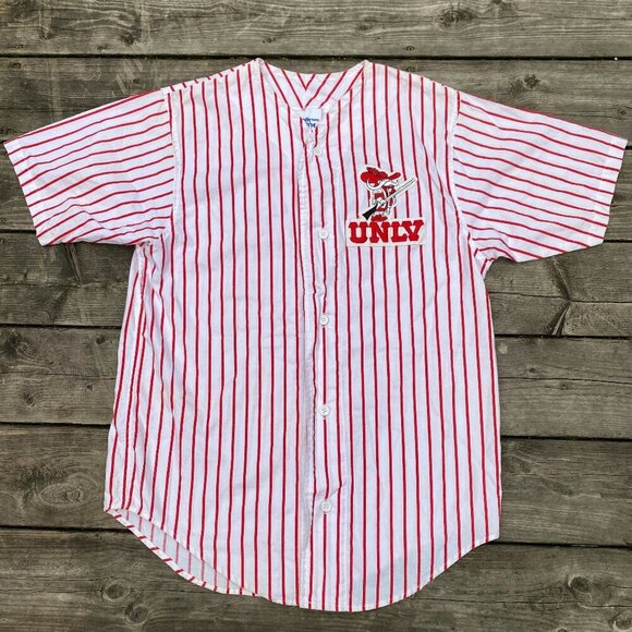 Vintage 90s Chalk Line UNLV Pinstripe Baseball Jersey Spellout Embroidered Large - Picture 1 of 13
